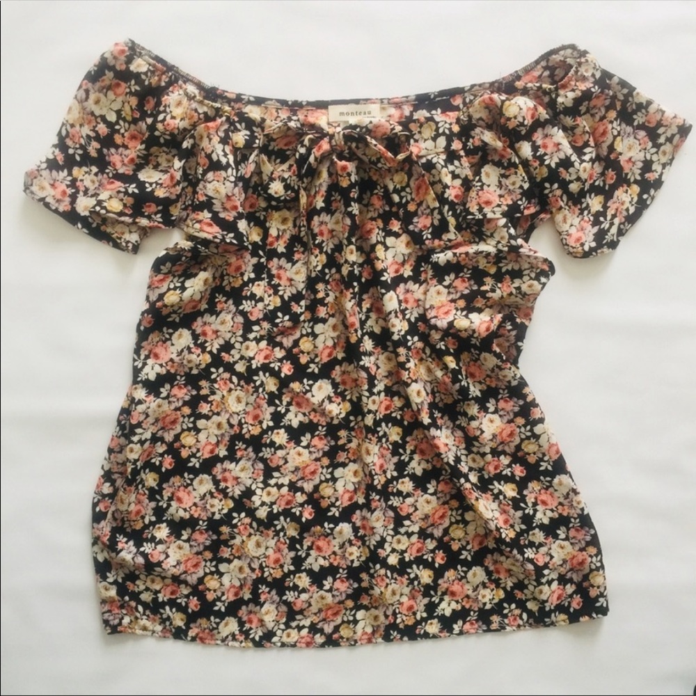 Beautiful Floral Rose Off Shoulder Top w/ tie - Picture 1 of 7
